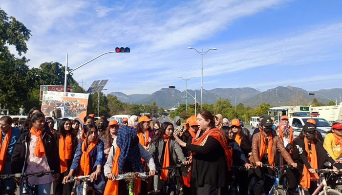 Nilofar Bakhtiar, chairperson of National Commission can be seen during the 16 Days Campaign, a collaborative initiative by UN Women, generously funded by the Government of Japan. — Facebook/NilofarBakhtiarPTI