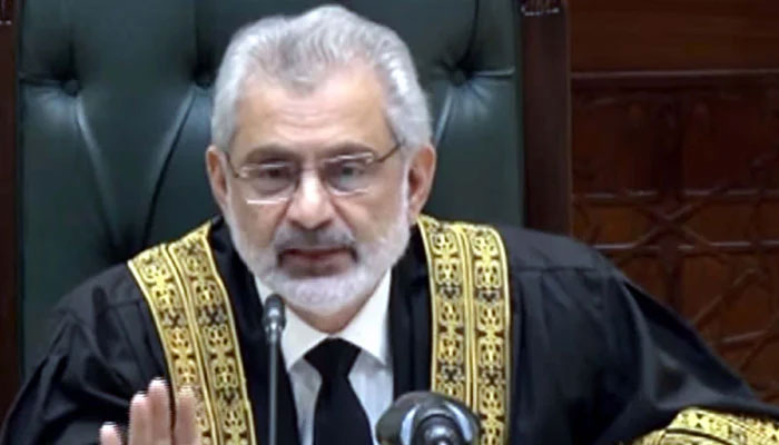 A screengrab of Chief Justice of Pakistan Qazi Faez Isa taken during the broadcast of the SC Practice and Procedure Act. — PPI/File