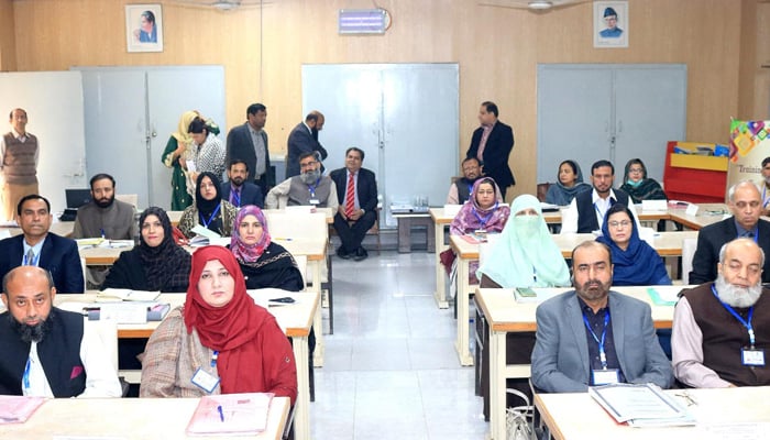 This image shows teachers sitting during a training session at the Quaid-i-Azam Academy for Educational Development (QAED) on December 12, 2023. — Facebook/Quaid-e-Azam Academy for Educational Development, Punjab