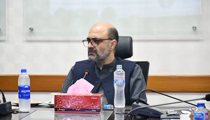 KP Caretaker Minister for Commerce, Industries, Crafts, and Technical Education looks on during a meeting in this image released on September 19, 2023. — Facebook/Khyber Pakhtunkhwa Industries, Commerce & Technical Education Department