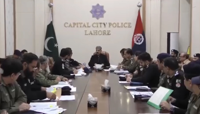 This still shows CCPO Lahore, Bilal Siddique Kamyana chairing a session at the Capital City Police Office in Lahore on December 14, 2023. — Facebook/Capital City Police Lahore