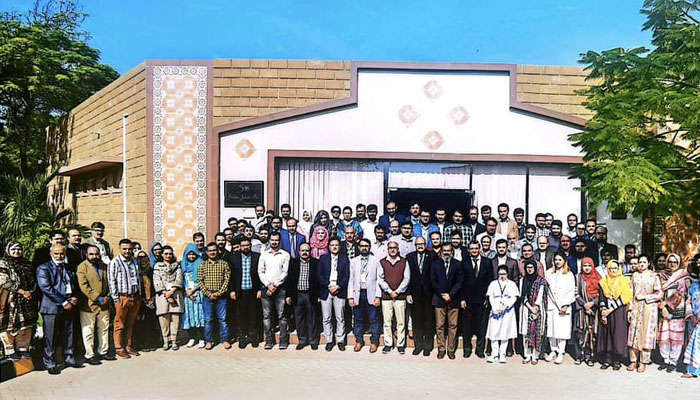 The image released on Dec 15, 2023 show a group photo after the three-day 1st National Certified Reviewers (NCR) programme at the International Centre of Chemical and Biological Sciences (ICCBS), University of Karachi. — Facebook/najamuddin.sohu