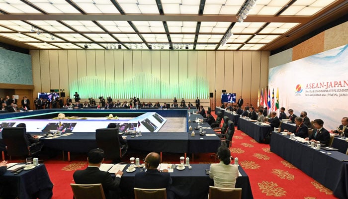 Japans Prime Minister Fumio Kishida and leaders from ASEAN nations attend a session of the ASEAN-Japan Commemorative Summit Meeting at the Hotel Okura Tokyo in Tokyo on December 17, 2023. — AFP