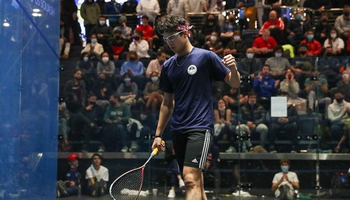 Pakistan squash Champion, Huzaifa Ibrahim during the squash match. — Instagram/huzaifa__ibrahim