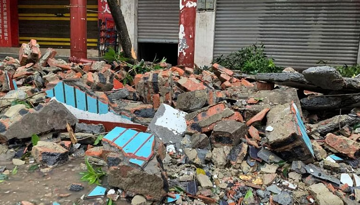 A damaged wall is seen after an earthquake in Luzhou. — AFP/File