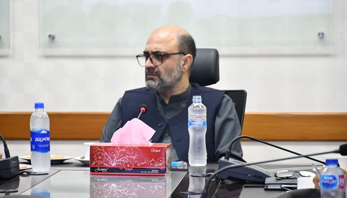 KP Caretaker Minister for Commerce, Industries, Crafts, and Technical Education looks on during a meeting in this image released on September 19, 2023. — Facebook/Khyber Pakhtunkhwa Industries, Commerce & Technical Education Department