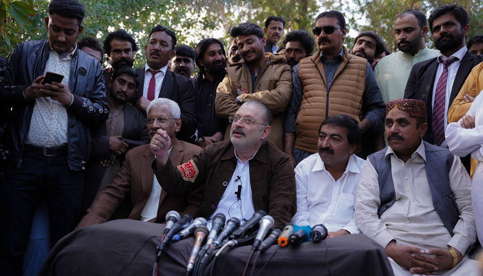 Pakistan Peoples Party (PPP) leader and former Sindh information minister Sharjeel Inam Memon speaks with the media on December 21, 2023. Facebook/Sharjeel Inam Memon