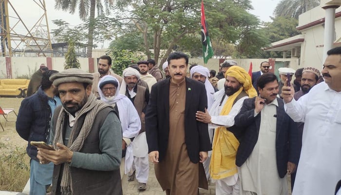 Pakistan People’s Party Secretary Information Faisal Kareem Kundi arrives for the submission of his nomination papers for NA-44 on December 22, 2023. — Facebook/Faisal Karim Kundi