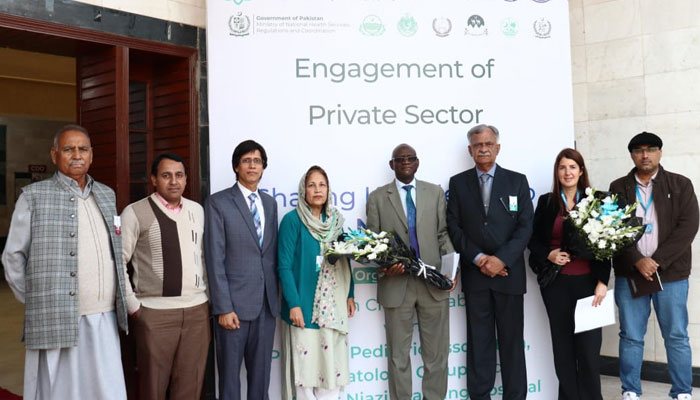 The officials of Dr. Akbar Niazi Teaching Hospital (ANTH) pose at a three-day training on National Guidelines for Small and Sick Newborns on December 23, 2023. — Facebook/Dr.Akbar Niazi Teaching Hospital