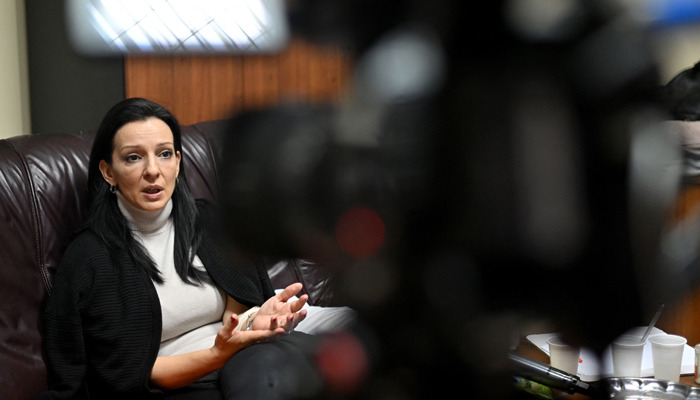 Marinika Tepic, the Serbia Against Violence (SPN) election ticket leader, addresses an interview in the government building where she has been on hunger strike, since December 18, 2023, in Belgrade, on December 24, 2023. — AFP