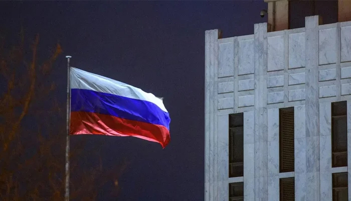 The Russian flag flies at the Embassy in Washington, DC, on March 3, 2022. — AFP