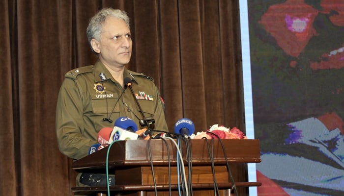 Inspector General Police (IGP) Punjab Dr Usman Anwar addresses an event on December 17, 2023. — Facebook/Punjab Police Pakistan