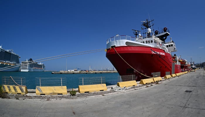 Migrant rescue ship Ocean Viking, operated by SOS Mediterranee NGO, docked at the port of Civitavecchia on July 14, 2023, after the authorities ordered the ship held for an indefinite period in port. — AFP