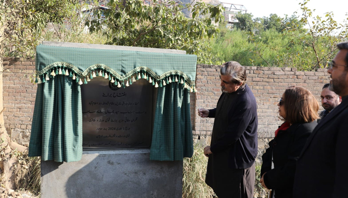 Caretaker Federal Minister for National Heritage and Culture inaugurating Shah Alla Ditta Caves development, conservation & preservation project on January 1, 2024. —Facebook/Jamal Shah