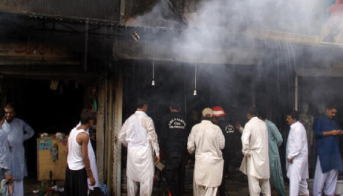 Completely burnt shops in Aabpara Market Islamabad can be seen in this image on January 03, 2024.—APP