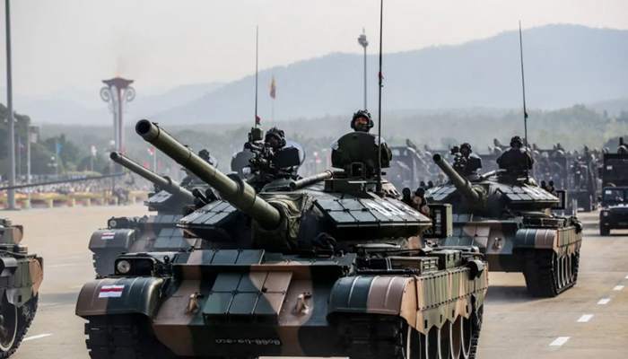 Military hardware being displayed during a parade to celebrate Myanmars 77th Armed Forces Day in Naypyidaw on March 27, 2022. — AFP