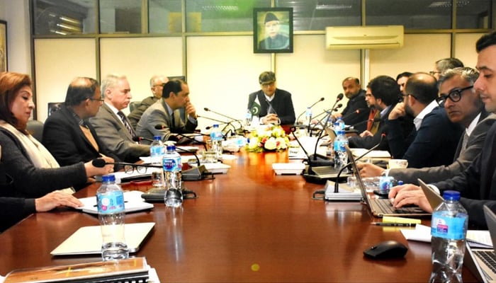 The Privatisation Commission Board during a session under the chair of caretaker Minister for Privatisation Fawad Hasan Fawad on January 8, 2024. — X/@PrivComPakistan