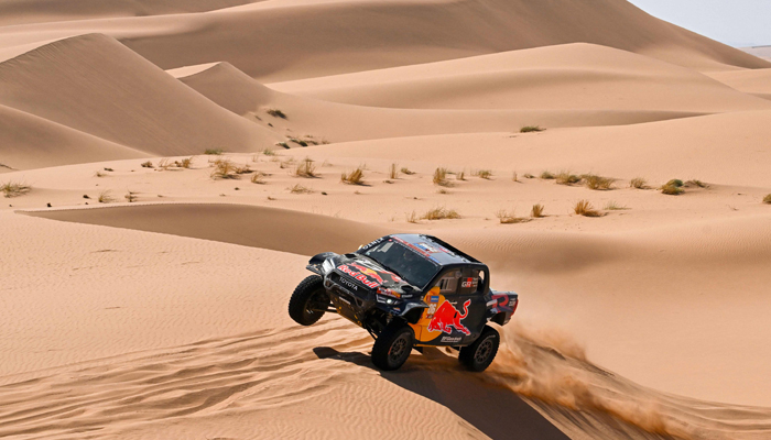 Toyota Gazoo Racing´s Brazilian driver Lucas Moraes and his Spanish co-driver Armand Monleon compete during Stage 3 of the Dakar Rally 2024, between Al Duwadimi and Al Salamiya, Saudi Arabia, on January 8, 2024. — AFP