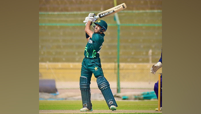 Pakistans Under-19 teams Arafat Minhas looks on after taking a shot in the National Stadium Karachi on October 23, 2023. — Instagram/@arafatminhas23