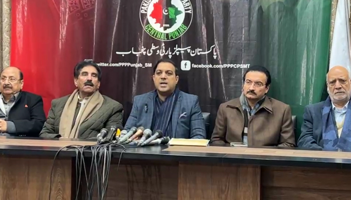 Pakistan Peoples Party Additional Secretary General and in charge of NA-127 election campaign Zulfiqar Ali Badr speaks during a presser in this still on January 9, 2024. — Facebook/Zulfikar Ali Bader