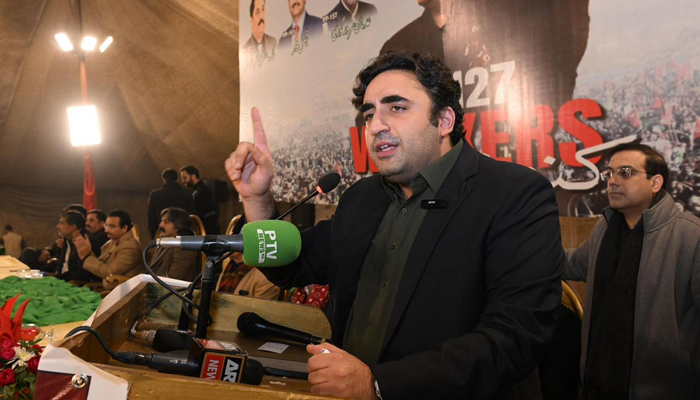 Pakistan Peoples Party (PPP) Chairman Bilawal Bhutto Zardari addresses the party activists in NA-127 on January 10, 2024. — Facebook/Pakistan Peoples Party - PPP