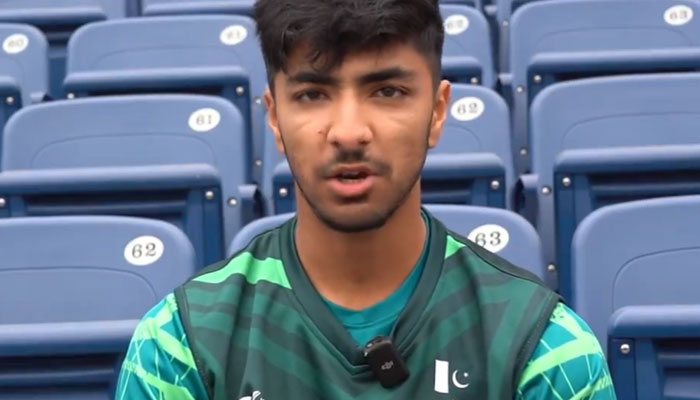 The screenshot shows Shamyl Hussain, Pakistan Under-19s’ left-handed batsman from Islamabad speaking about his journey in a video released on Jan 12, 2024. —x/TheRealPCB