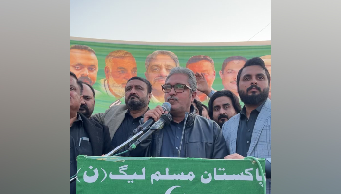 Pakistan Muslim League-Nawaz (PMLN) leader and candidate for NA-33 and PK-88 Ikhtiar Wali addresses a gathering of supporters on January 14, 2024. —Facebook/Ikhtiar Wali Khan