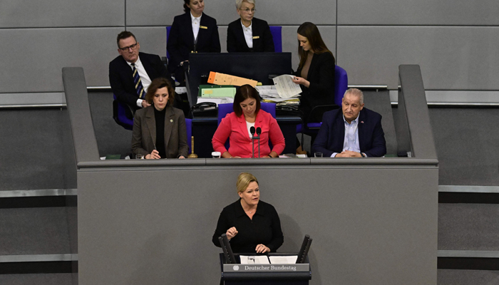 German Interior Minister Nancy Faeser speaks during a parliament debate over a meeting attended in November 2023 by far-right AfD members where mass deportations of foreigners were discussed, on January 18, 2024 at the Bundestag, the lower house of Parliament, in Berlin. — AFP