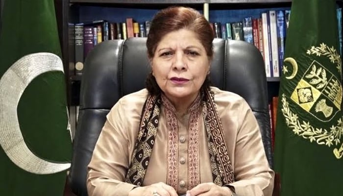 Caretaker Minister for Finance Dr Shamshad Akhtar can be seen in this image released on January 12, 2024. — X/@pid_moib