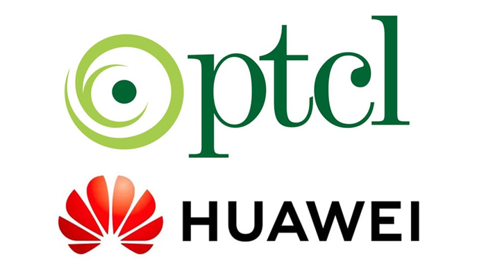 This representational image shows the logos of PTCL and Huawei. — APP/File