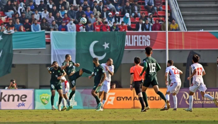 Pakistan mens football team is playing against Tajikistan in the second round of the Asian qualifiers for the 2026 FIFA World Cup in Islamabad, Pakistan on November 21, 2023. — Pakistan Football Federation