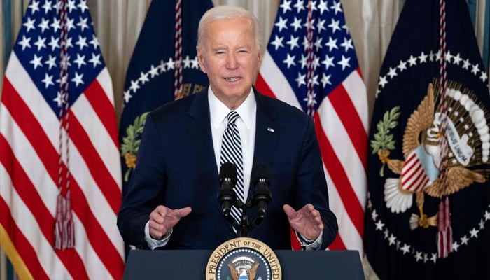 US President Joe Biden speaks during a meeting of his Task Force on Reproductive Healthcare Access to mark the 51st anniversary of the landmark Roe vs Wade decision in Washington, DC, on January 22, 2024. — AFP