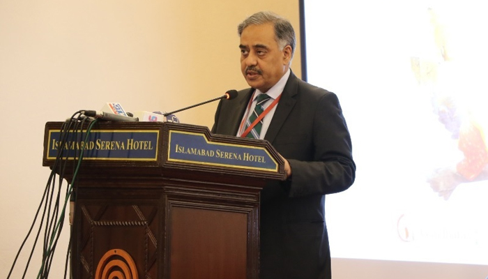 Former foreign secretary Sohail Mahmood speaks during a seminar in Islamabad on July 12, 2023. — ISSI