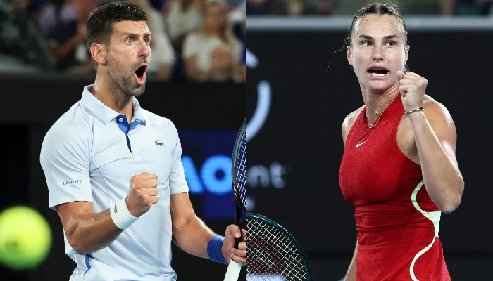 Novak Djokovic (L) and Aryna Sabalenka (R) can be seen in this image. — AFP