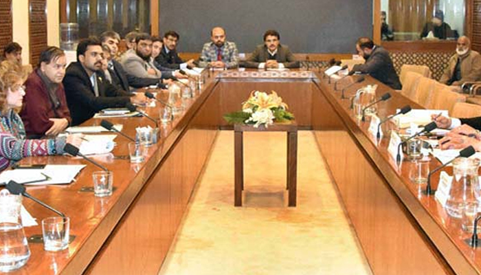 Senator Engr. Rukhsana Zuberi, Convener Sub-Committee of the Senate Standing Committee on Overseas Pakistanis and Human Resource Development presiding over a meeting of the committee at Parliament House on January 18, 2024. — APP