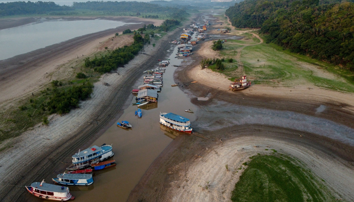 Stranded boats at Puraquequara Lake in Manaus, Brazil. — AFP/File