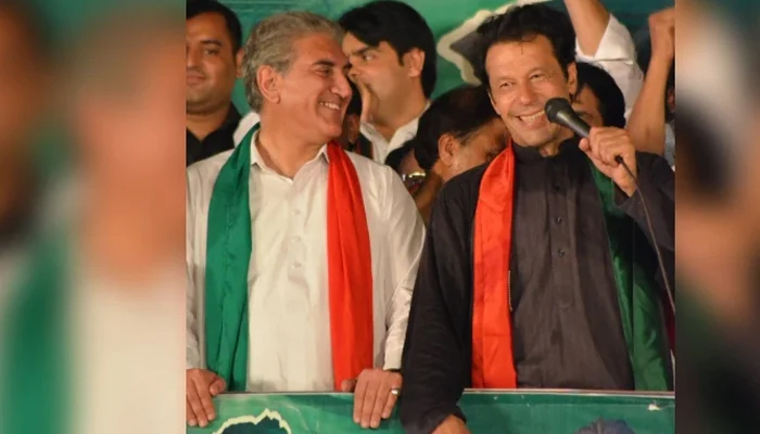 PTI Chairman Imran Khan (Right) and Vice Chairman Shah Mehmood Qureshi (Left). — X/@PTIOfficial
