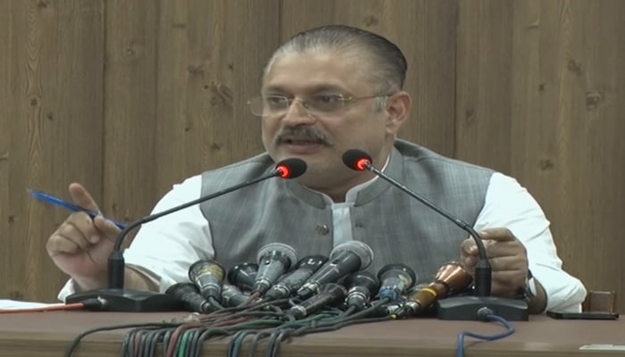 Former Sindh information minister Sharjeel Inam Memon Speaks at a press conference in this still on January 31, 2024. — Facebook/Pakistan Peoples Party - PPP