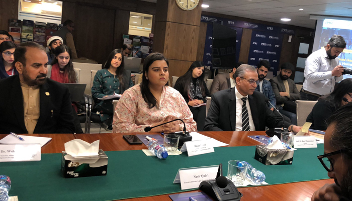 Speakers sit during a session on “The Case of Dr Mohammad Qasim Faktoo: Perpetuating Human Rights Violations through the Justice System in IIOJK on February 2, 2024. — X/@IPRI_Pak