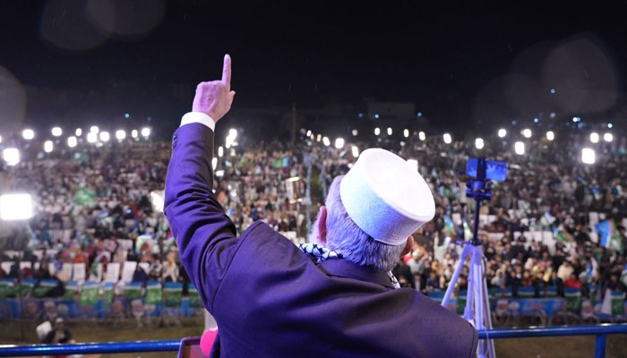 Jamaat-e-Islami Amir Sirajul Haq addressing an election rally in Dhobi Ghat, Faisalabad on Feb 3, 2024. — Facebbok. SirajOfficial