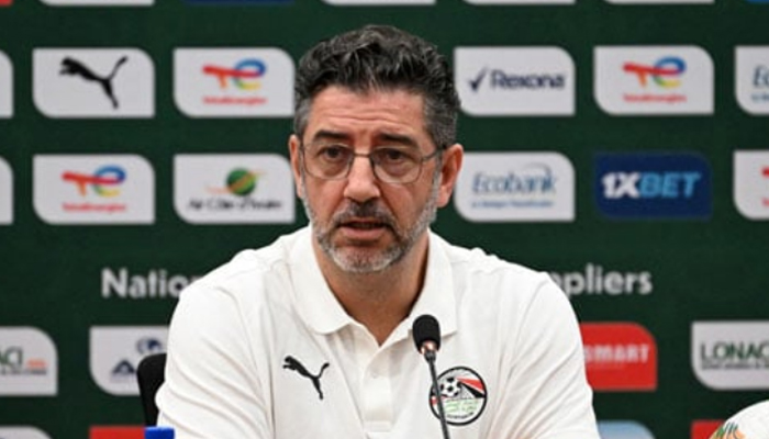 Egypts coach Rui Vitoria speaks during a press conference at the Laurent Pokou stadium in San Pedro on January 27, 2024. — AFP