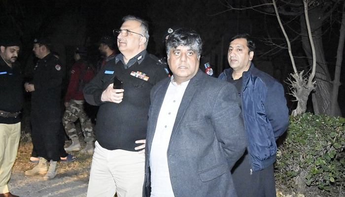 Chief Secretary KP Nadeem Aslam Chaudhry (R) and Inspector General Police Akhtar Hayat Khan (L) stand to review the security measures planned for February 8 (election day) on February 6, 2024. — Facebook/Chief Secretary Khyber Pakhtunkhwa