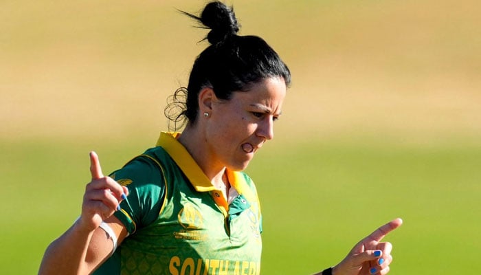 South Africa’s Marizanne Kapp celebrates a wicket during the 2022 Women’s Cricket World Cup match between England and South Africa at Bay Oval in Tauranga on March 14, 2022. — AFP