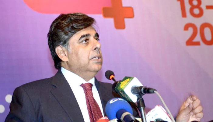 Interim Interior Minister Gohar Ijaz addressing the audience at the 3rd Engineering and Healthcare Show at Lahores Expo Center, Lahore on January 19, 2024. — APP