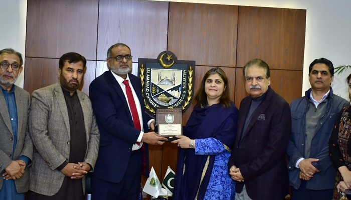 Chairperson of National Vocational and Technical Training Commission (NAVTTC) Gulmina Bilal meets with the delegation of the Islamabad Chamber of Commerce and Industry (ICCI) on February 12, 2024. — Facebook/Azhar Ul Islam Zafar