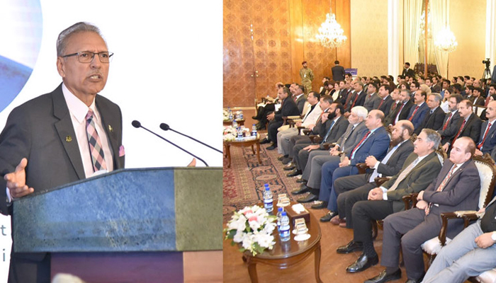 President Dr Arif Alvi addressing the finale of National Idea Bank Season III, at Aiwan-e-Sadr on February 15, 2024. — APP