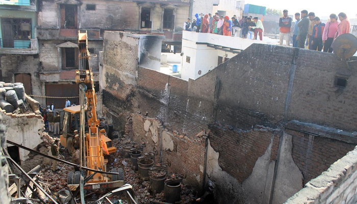 The rubble at Dayal Market can be seen in India in this image. — The Hindu/Sushil Kumar Verma