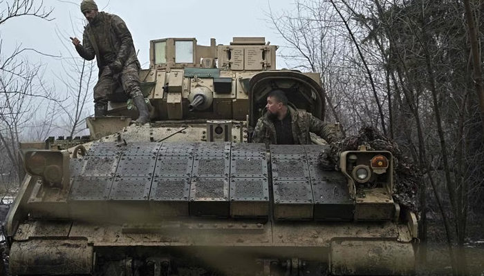 Ukrainian servicemen prepare for combat in a US-made Bradley fighting vehicle, not far away from Avdiivka, in Ukraines Donetsk region. — AFP/File