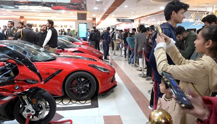 A large number of people visits an auto show organized by the Centaurus Mall in partnership with HAC Hazara Automotive Community on February 17, 2024. — APP