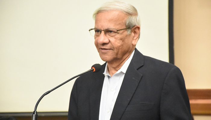 Economist Dr Kaiser Bengali speaks at a two-day international conference on the transformation of ideas in Pakistan’s political culture on February 20, 2024. — Facebook/Karachi University